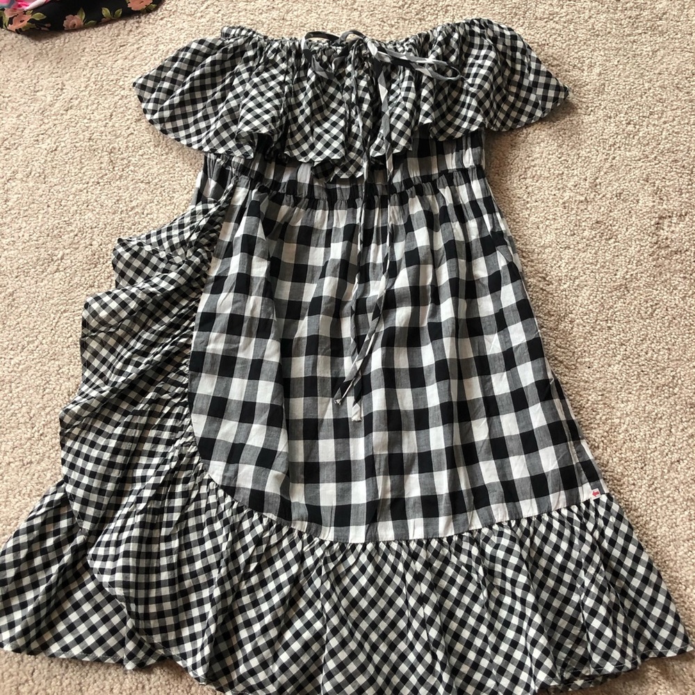 J. Crew off the shoulder checkered mini dress